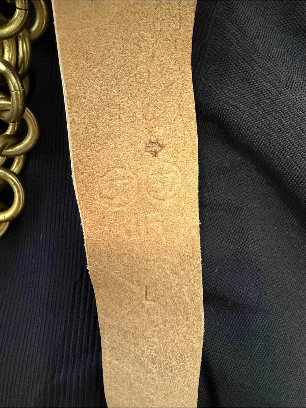 Johnny Farah Antique Brass Double Chain Waist Belt with Tan Leather Accents L - Picture 5 of 5